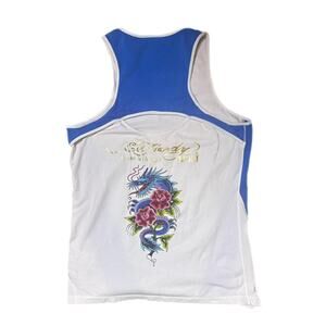 Y2k Ed Hardy blue& white tank with dragon design L